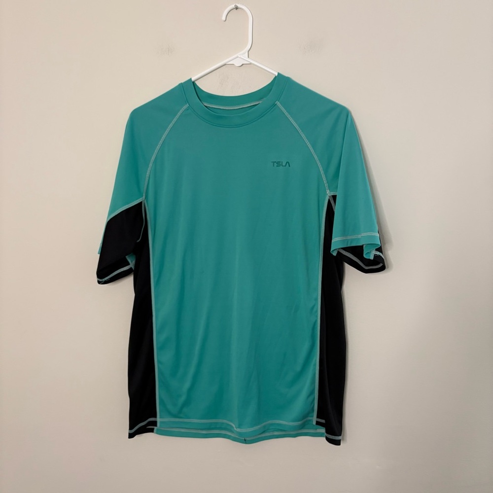 TSLA Men’s Small Teal blue Short Sleeve Gym shirt summer workout casual beach